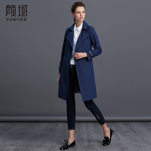 颜域秋装女2018新款品牌女装百搭中长款翻领长袖女士薄款风衣外套图片