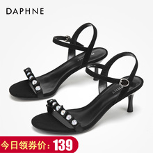 百搭仙女风网红ins潮一字带高跟鞋 中跟细跟凉鞋 达芙妮2019夏新款