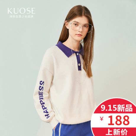 阔色2018秋冬新款韩版女学生polo衫白色宽松小清新字母上衣毛衣商品大图