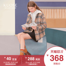 阔色2018秋冬新款韩版女学生宽松矮个子格纹翻领加绒短款外套图片