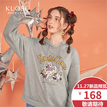 阔色2018冬季新款韩版女学生pphome灰色宽松连帽加绒上衣卫衣图片