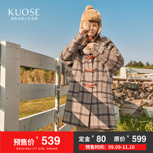 【预售】阔色2018冬季新款韩版女牛角扣大衣长款宽松毛呢外套图片
