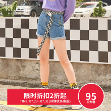【3件7折】阔色2018秋季新款韩版女装学生字母直筒短裤潮牛仔裤图片