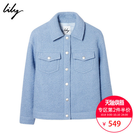 特Lily2018冬新款女装口袋直筒单排扣毛呢上衣外套118459F3921商品大图