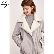 Lily2018冬新款女装时尚年轻帅气拉链机车直筒加厚仿麂皮外套1970图片