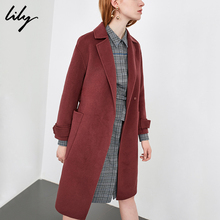 Lily2018秋新款女装系带收腰口袋双面呢外套毛呢大衣118359F1E23图片