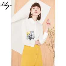 Lily2018秋新款女装舒适全棉趣味印花女长袖宽松衬衫118130C4612