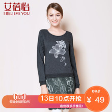 艾蓓怡2016秋装新品女装花卉印花蕾丝时尚假两件女长袖修身卫衣图片
