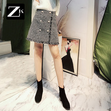 ZK小香风粗花呢半身裙韩版高腰显瘦A字裙ins短裙2018秋冬新款女装图片