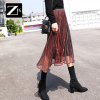 ZK2018春装新款百褶裙女韩版a字中长款裙子港味显瘦百搭半身裙B