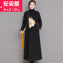 唐装棉袄冬装棉衣外套中长款中式旗袍上衣禅服加厚棉麻茶服女秋冬图片