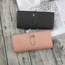 女士新款平纹H扣装饰长款手拿钱包多功能手机包2018青年简约包包
