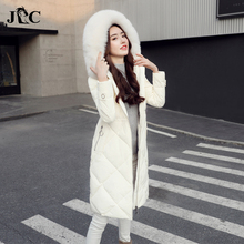 JC2018冬季新款时尚女装韩版大毛领修身加厚中长款反季羽绒服外套图片