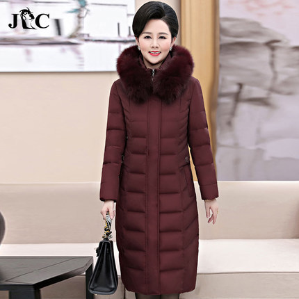 JC2018新款妈妈装中长款羽绒服女长过膝中老年人加肥加大6xl200斤商品大图