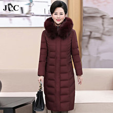 JC2018新款妈妈装中长款羽绒服女长过膝中老年人加肥加大6xl200斤图片