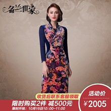名兰世家中老年女装春秋新款时尚打底金丝绒妈妈装连衣裙印花裙子图片