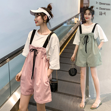 孕妇背带裤夏装薄款外穿短裤韩版大码宽松休闲裤夏季孕妇时尚套装
