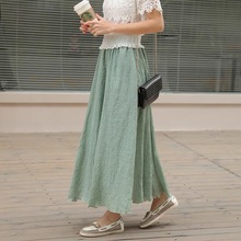 棉麻半身裙夏中长款 女裙子百搭a型裙文艺清新百褶裙亚麻 2019新款