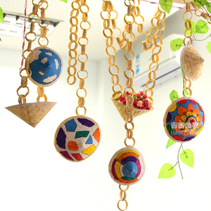 白胚竹编竹帽斗笠挂饰幼儿园美术手工涂鸦竹帘装饰教室走廊布置