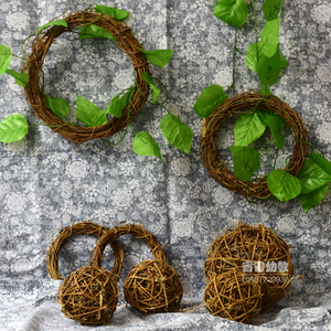 幼儿园装饰走廊吊饰挂饰藤球藤环编织复古清新手工环创田园风