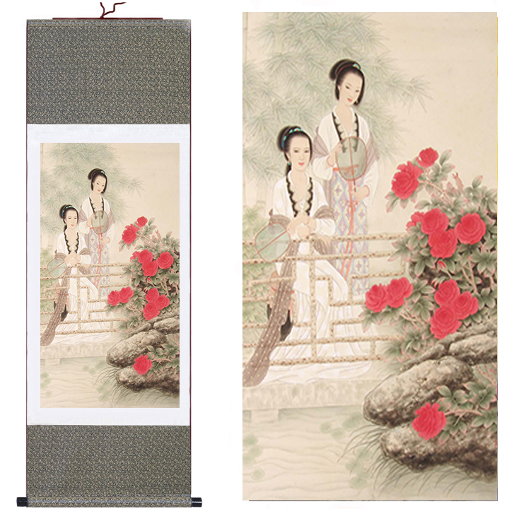 已装裱可定制批发丝绸卷轴条幅挂画客厅装饰画仕女图特价国画