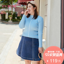 纤莉秀大码女装微胖妹妹秋装胖mm2018新款宽松小立领套头毛衣图片