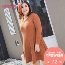 纤莉秀加大码女装微胖妹妹2018新款冬装V领遮肚子显瘦连衣裙图片