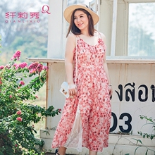 纤莉秀加肥加大码女装夏装胖mm遮肚子藏肉显瘦连衣裙图片