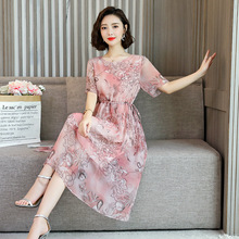 女气质显瘦碎花100%桑蚕丝裙子 名牌高端品质真丝连衣裙2019夏新款