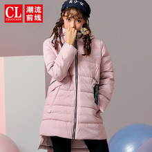 潮流前线2018年冬装新品女款宽松纯色棉服简约不规则连帽棉衣外套图片
