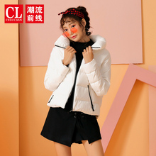 潮流前线2018年冬装新品女款简约纯色短款棉服卡通保暖棉衣外套潮图片
