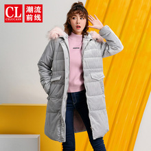 潮流前线2018冬装新品中长款棉服外套女韩版连帽宽松保暖舒适外套图片
