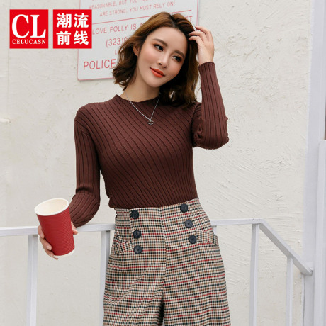 N潮流前线2018年秋装新款不规则套头毛衣女不对称韩版打底衫针织商品大图