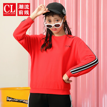 潮流前线2018秋季新品女款潮流个性条纹印花长袖T恤时尚圆领卫衣图片