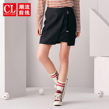 潮流前线2018年冬装新品女款时尚休闲简约纯色呢子开叉A字半身裙图片