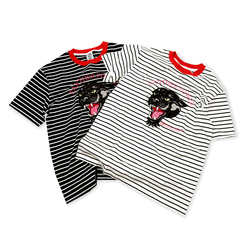 GRAF原创品牌|PantherPower|全刺绣怒吼的黑豹条纹红领短袖T恤