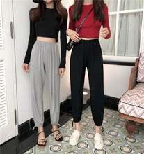 春秋装女2018新款磨毛短款紧身t+ 束口萝卜裤宽松显瘦休闲裤套装