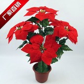仿真花卉绢花假花圣诞花庆典一品红一片红盆栽工程用花厂家直销
