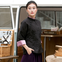 三重门{叙年}冬香云纱夹棉旗袍上衣唐装小棉袄加厚刺绣中国风女装图片