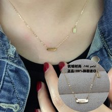 流行14K黄金项链 韩国正品 圆牌字母LUCKY锁骨链14k金生日礼物