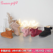 Grace 女鞋 gift雪地靴女短筒靴秋冬季蝴蝶结雪地棉鞋 磨砂靴冬