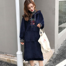 中长款加厚假两件连帽绒卫衣裙 套头女宽松显瘦连衣裙2018冬季潮图片
