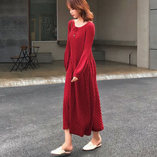 早秋韩版长袖针织衫薄款长款连衣裙 套头女宽松显瘦过膝气质长裙图片