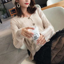 2018秋季新款 宽松外搭上衣长袖针织开衫镂空罩衫 大码防晒外套女图片