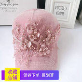 秋冬款珍珠立体花朵粉色鸭舌帽韩版淑女百搭泰国个性帽子棒球帽