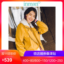 茵曼2018冬装新款翻领毛领保暖防风韩版短款棉衣外套女1883052018图片