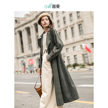 茵曼旗舰店2018秋装新款女装翻领双排扣宽松系带格子风衣外套女潮图片