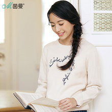 茵曼2017冬新款文艺绣花长袖套头毛衣女宽松圆领毛衫1874132529图片