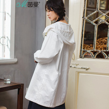 茵曼女装春秋新款白色宽松百搭中长款连帽港风风衣外套女ins大衣图片