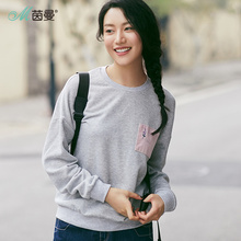 茵曼2017冬装新款套头圆领落肩袖贴布绣休闲卫衣女TJR17D080图片